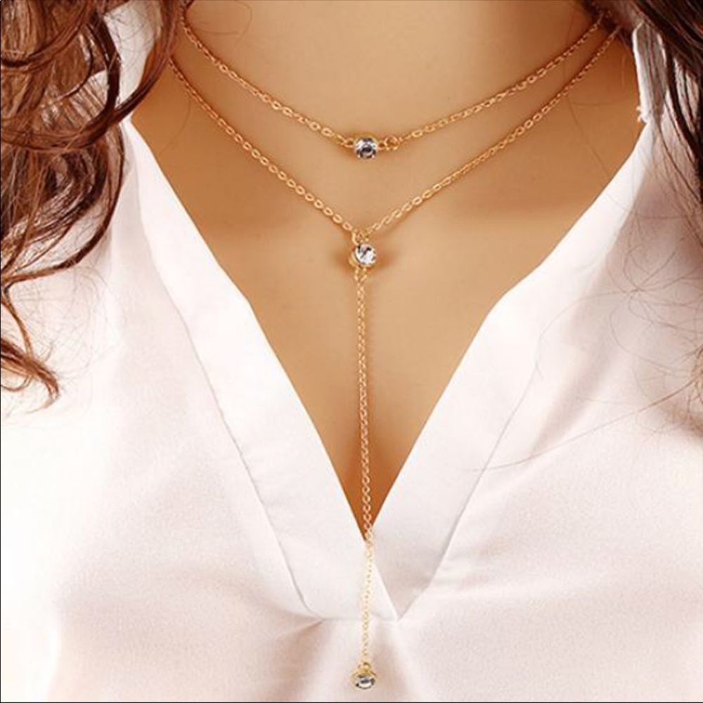 Yellow Gold Plated Rhinestone Choker - Picture 1 of 4